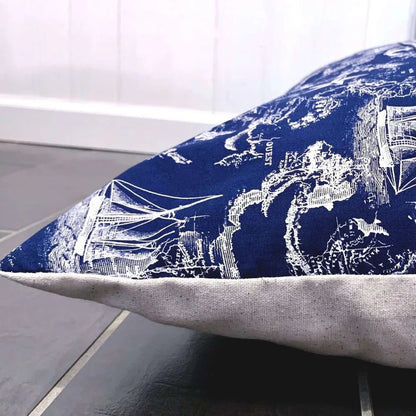 Carta Marina Navy Vintage Nautical Toile Dog Bed